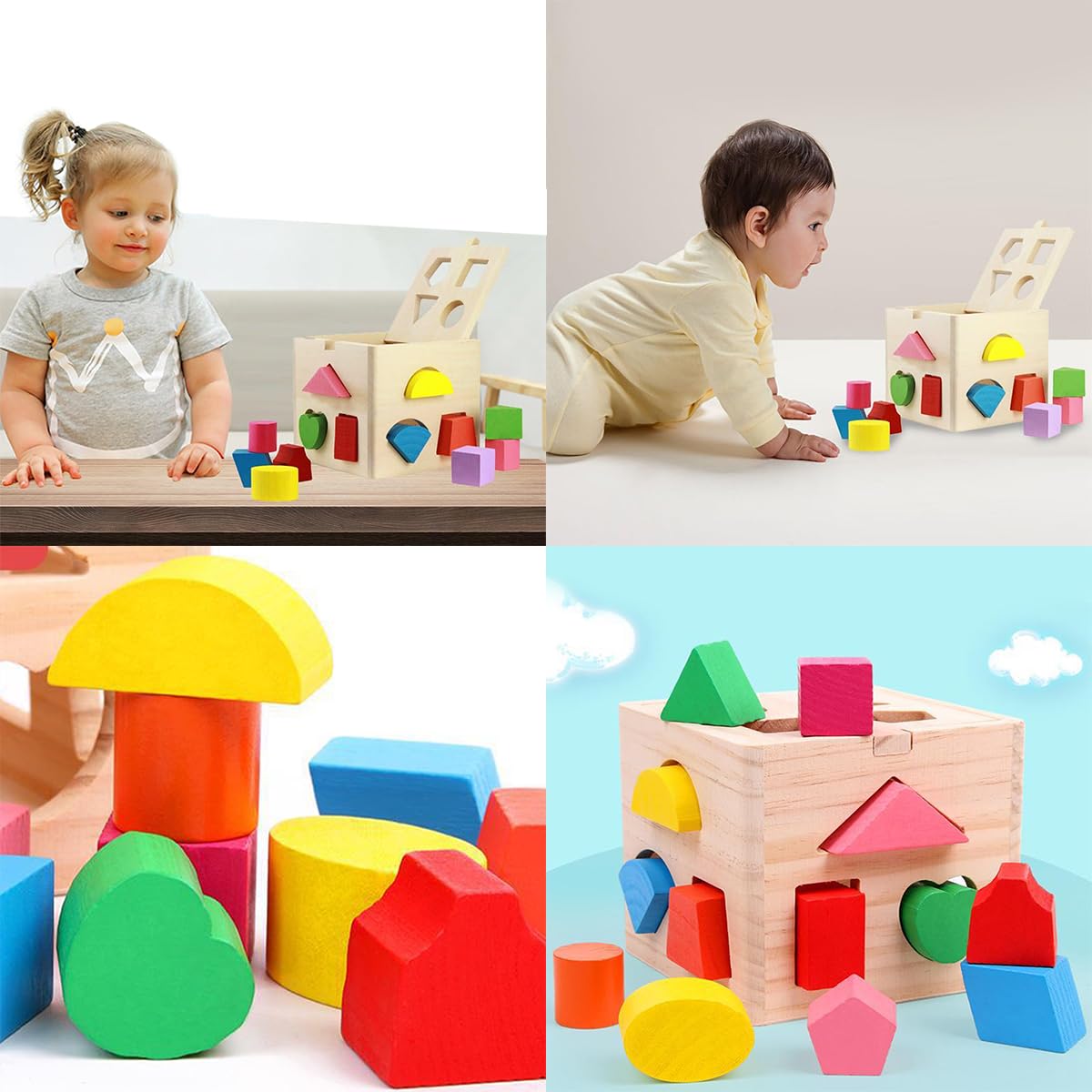 Amazon.co.jp: 木製パズル 型はめ 形合わせ ボックス 幾何学